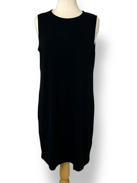 Eileen Fisher Viscose Jersey Sleeveless Dress/Tunic Black Crew Neck Sz Pl